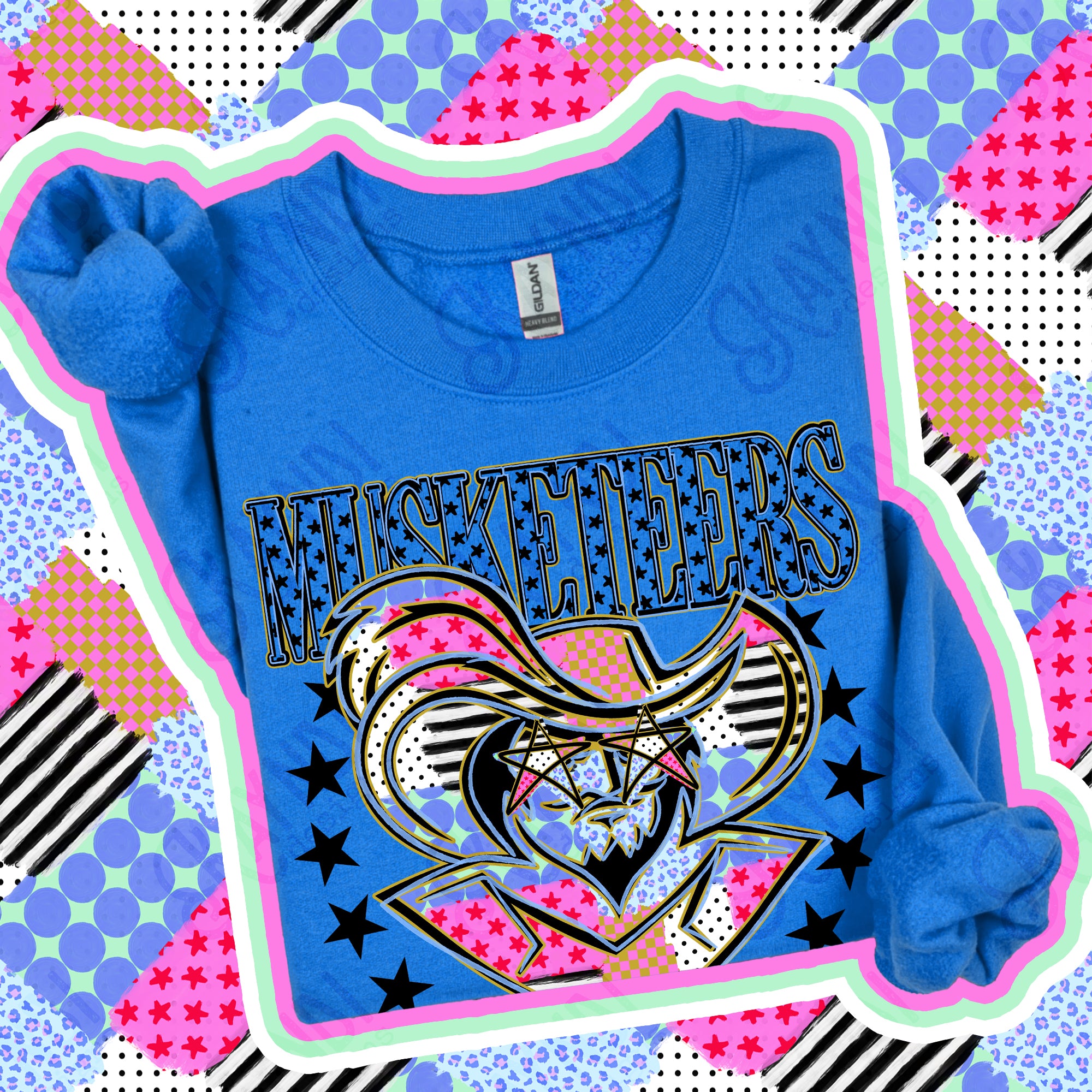 Patchwork Varsity Stars Mascots Musketeers design