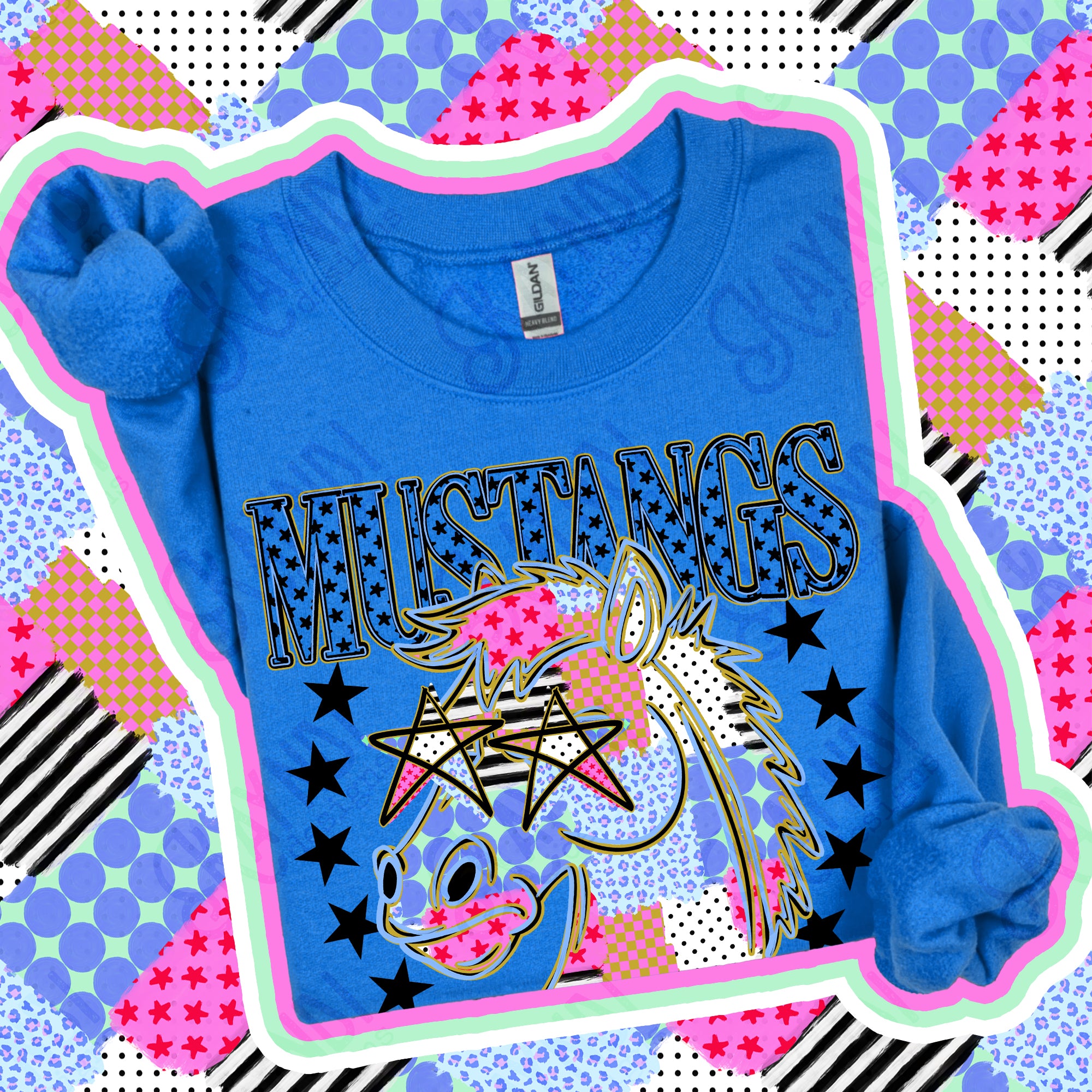 Patchwork Varsity Stars Mascots Mustangs 2 design