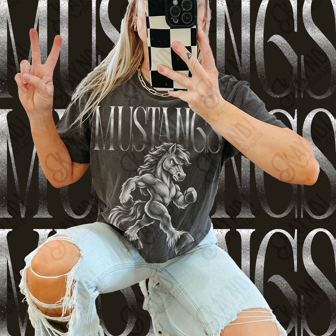 Halftone Mascots Mustangs 4 DTF transfer mockup