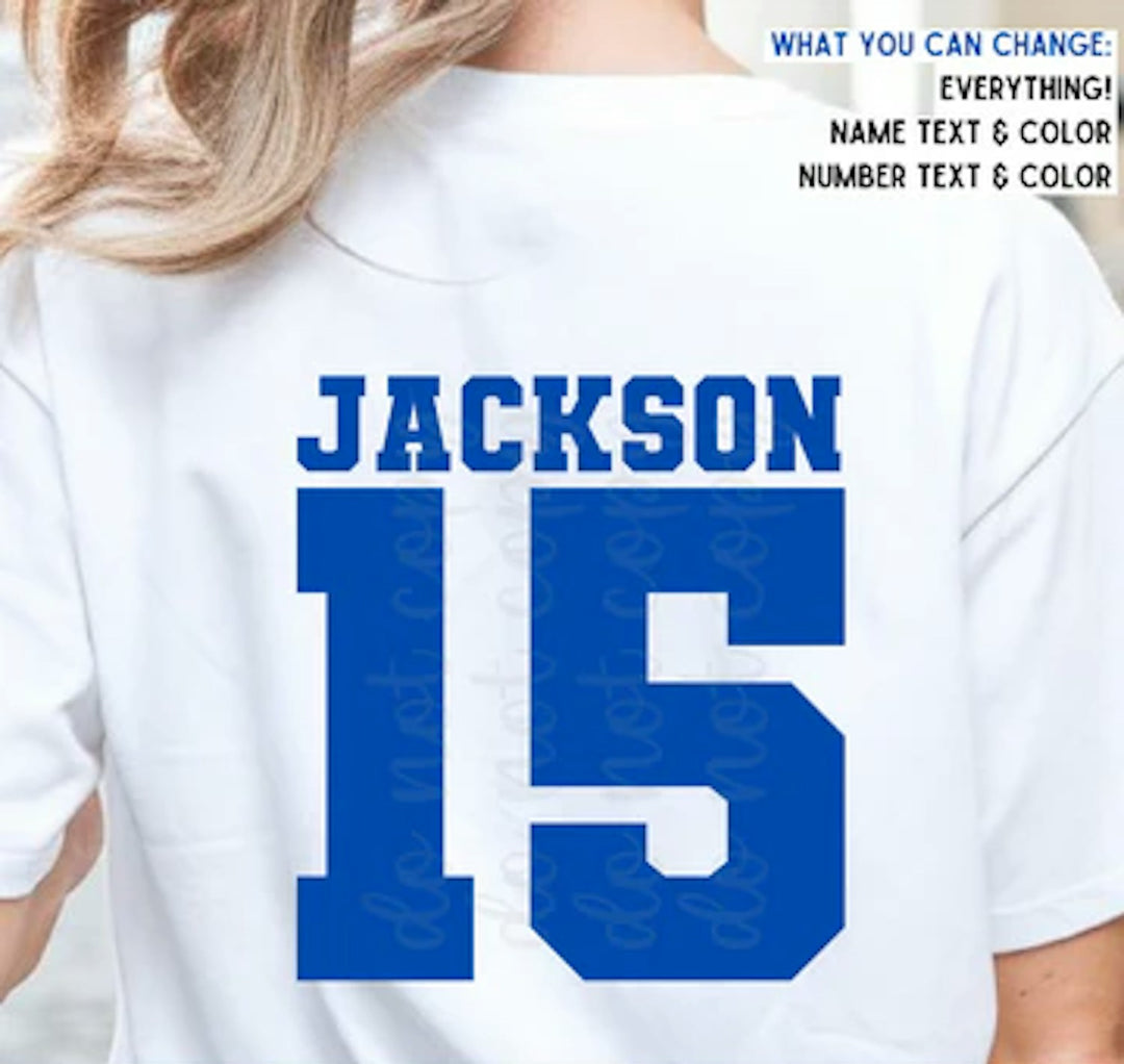 Varsity Name and Number customizable DTF transfer mockup