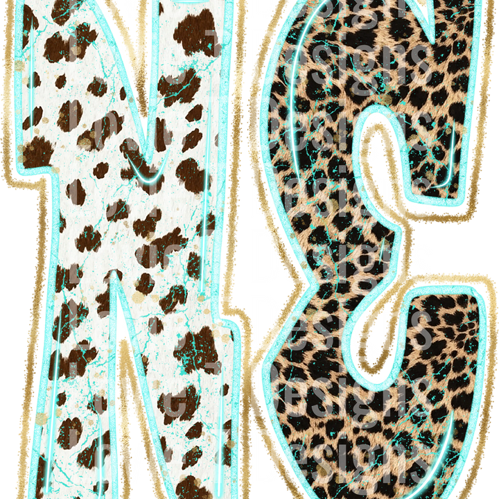NE Turquoise Glow Gold Foil Western Leopard & Cow Print