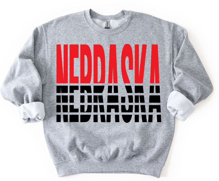 NEBRASKA SPLIT VARSITY RED BLACK AND WHITE