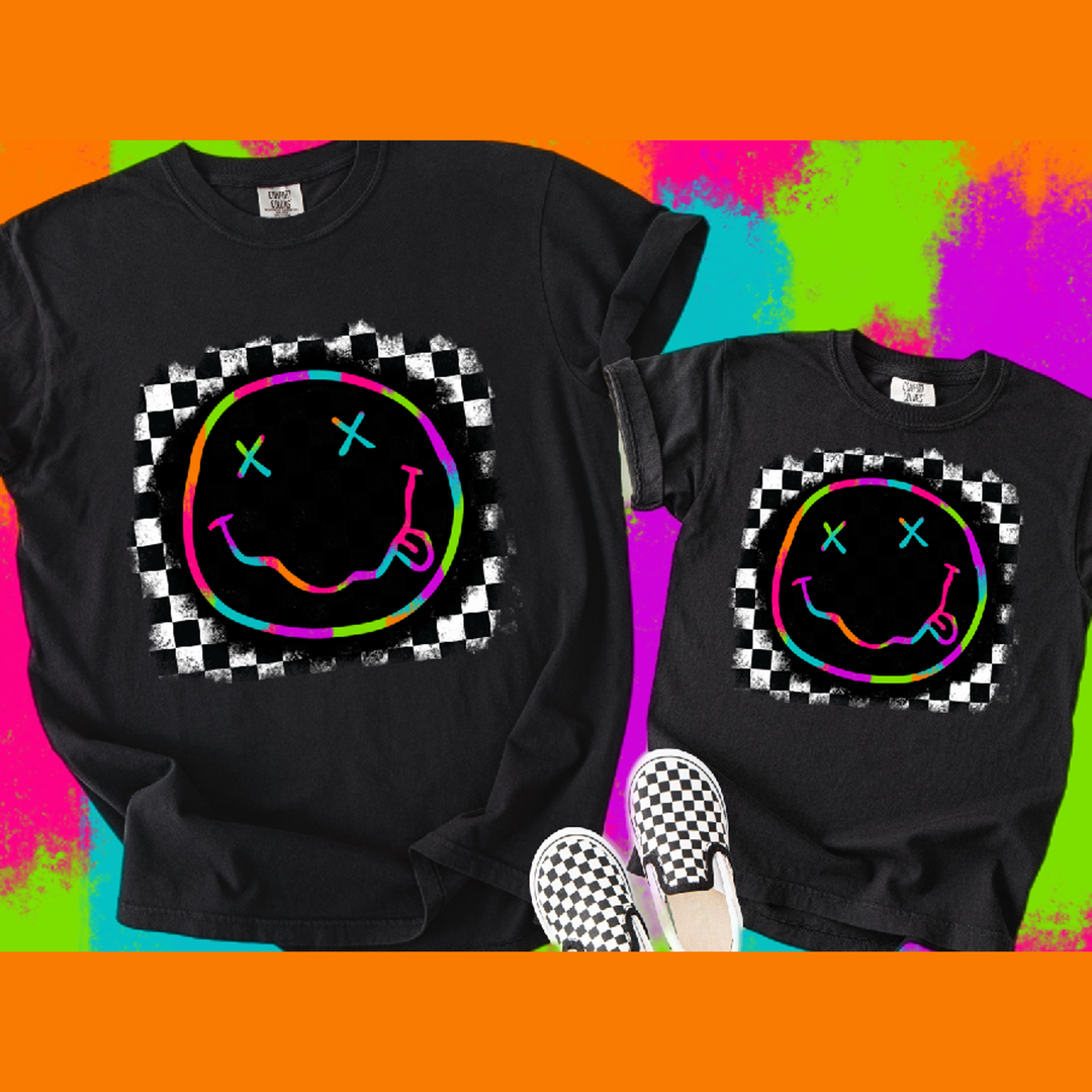 Neon and Checkers Face – DTF Transfer