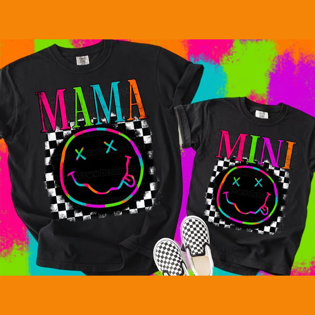 Neon and Checkers Mama – DTF Transfer