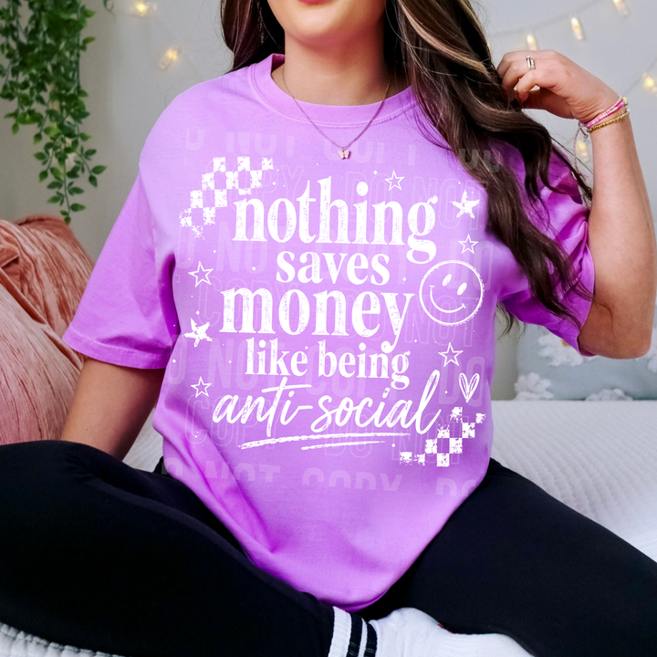 Nothing Saves Money Anti Social White DTF transfer design – image 1