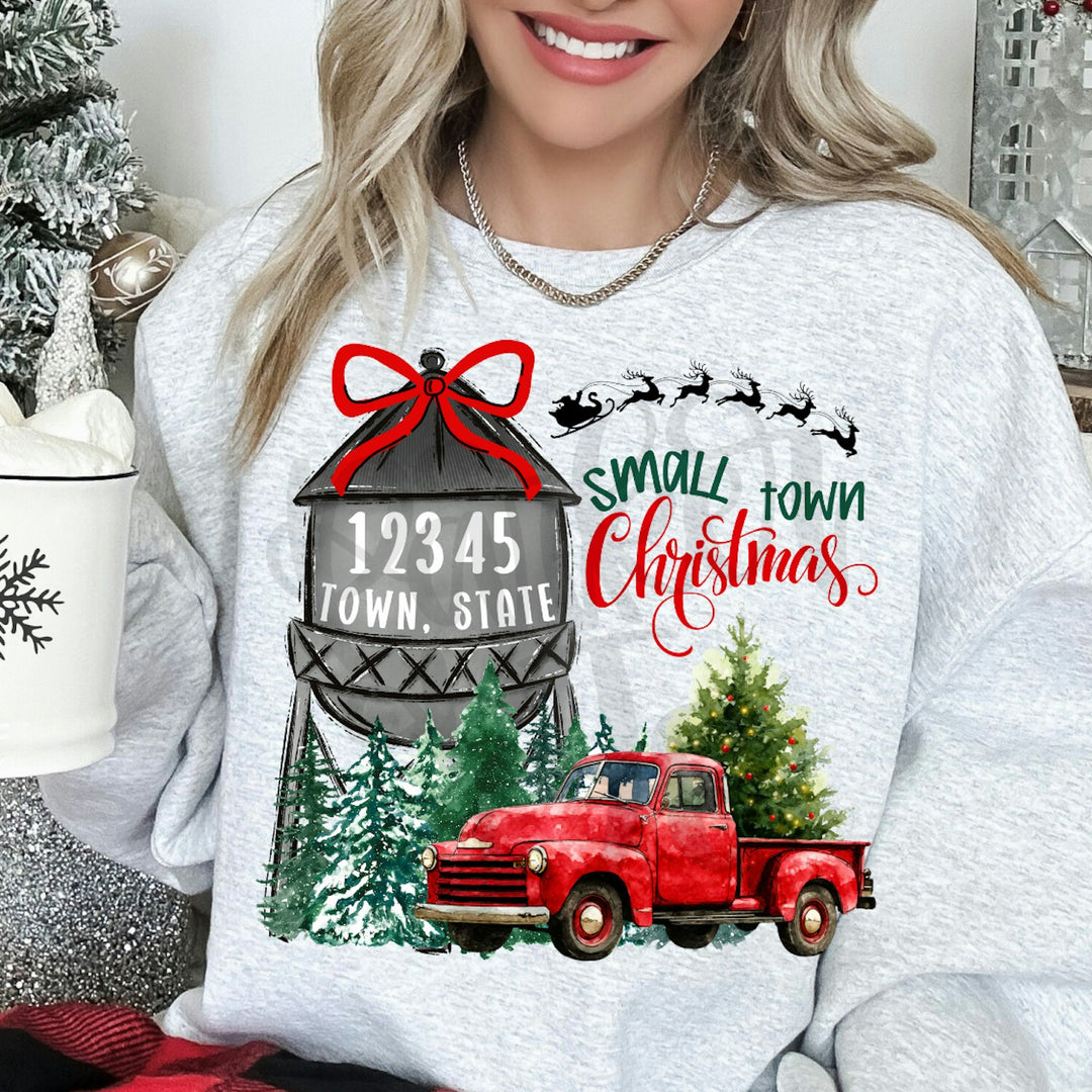 Small Town Christmas Water Tower customizable DTF transfer mockup