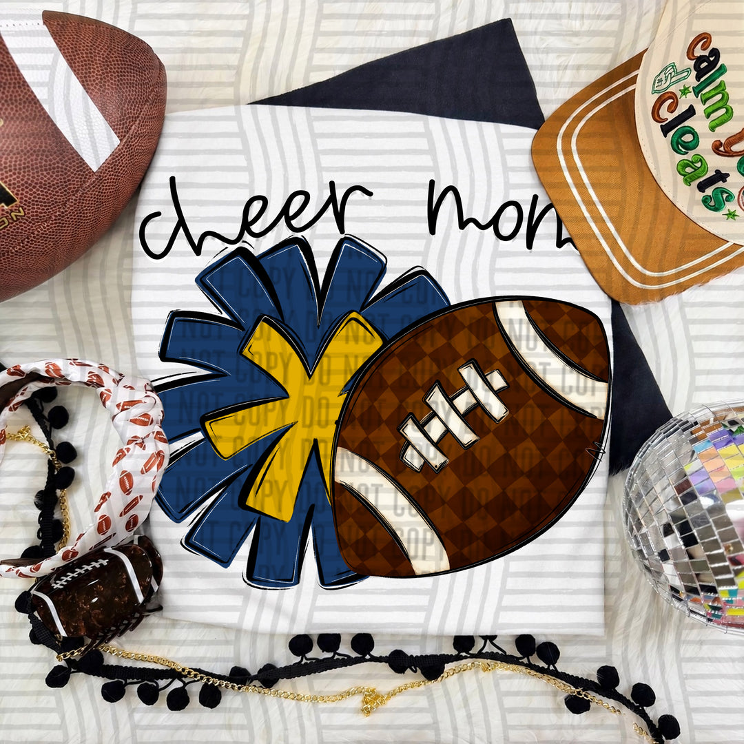 Cheer Mom DTF transfer in Navy & Mustard