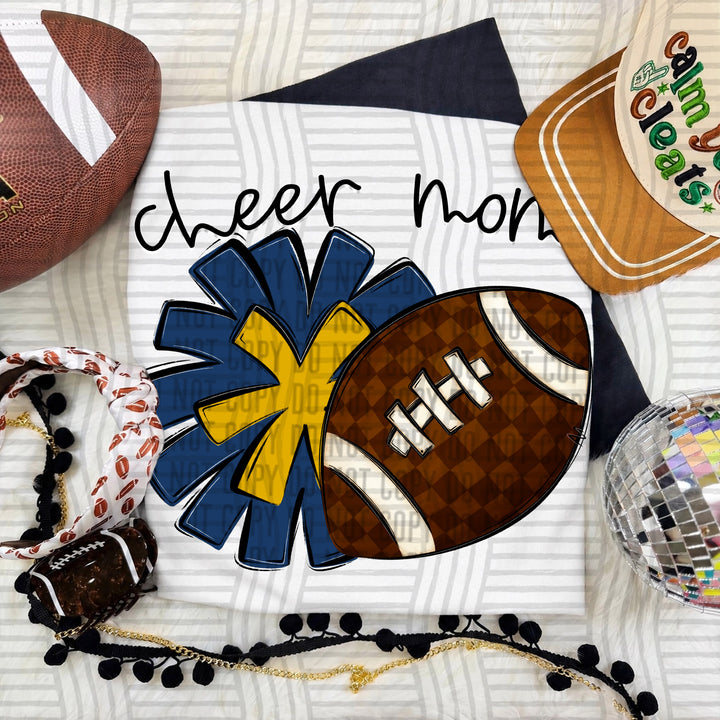 Cheer Mom DTF transfer in Navy & Mustard