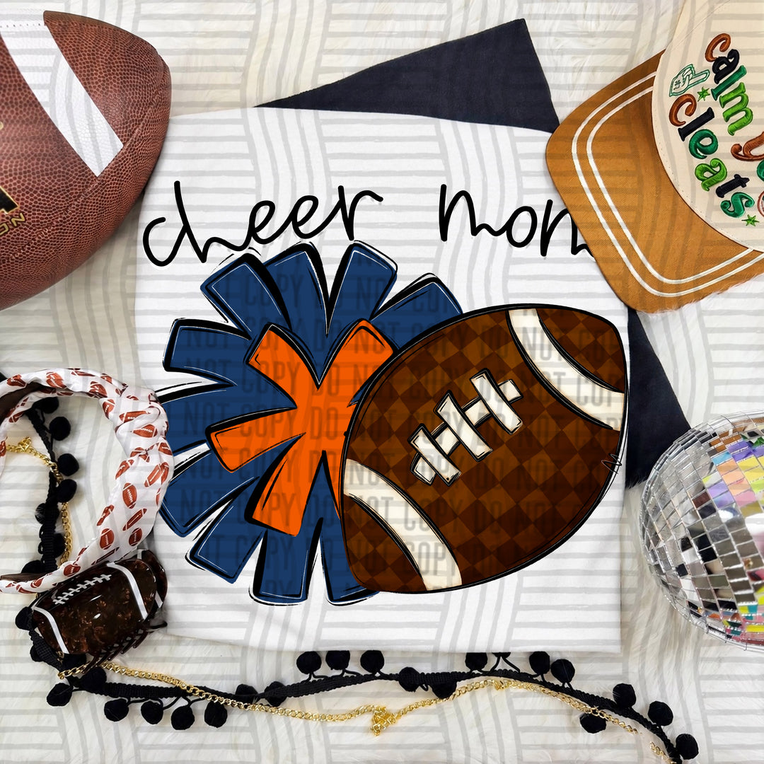 Cheer Mom DTF transfer in Navy & Orange