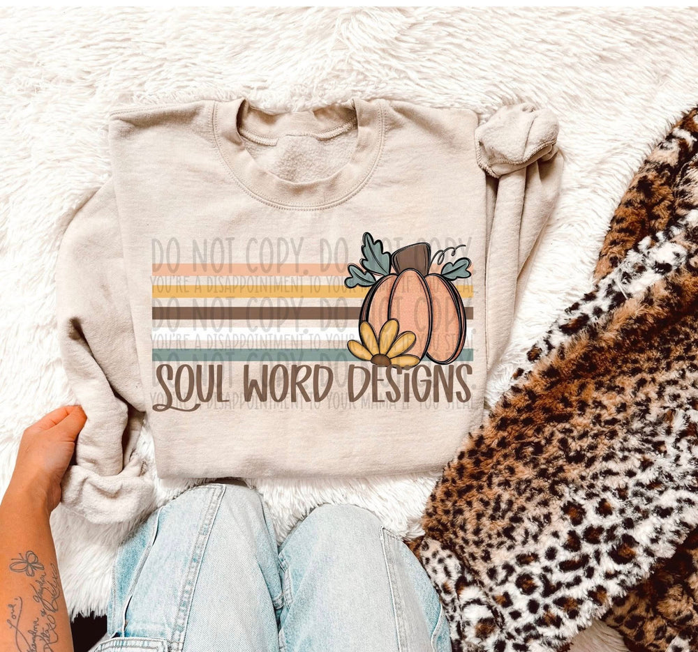 Neutral Fall Retro Stripe Custom Business Name customizable DTF transfer