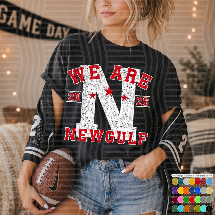 Newgulf Varsity Initials White Outline Mascots DTF transfer