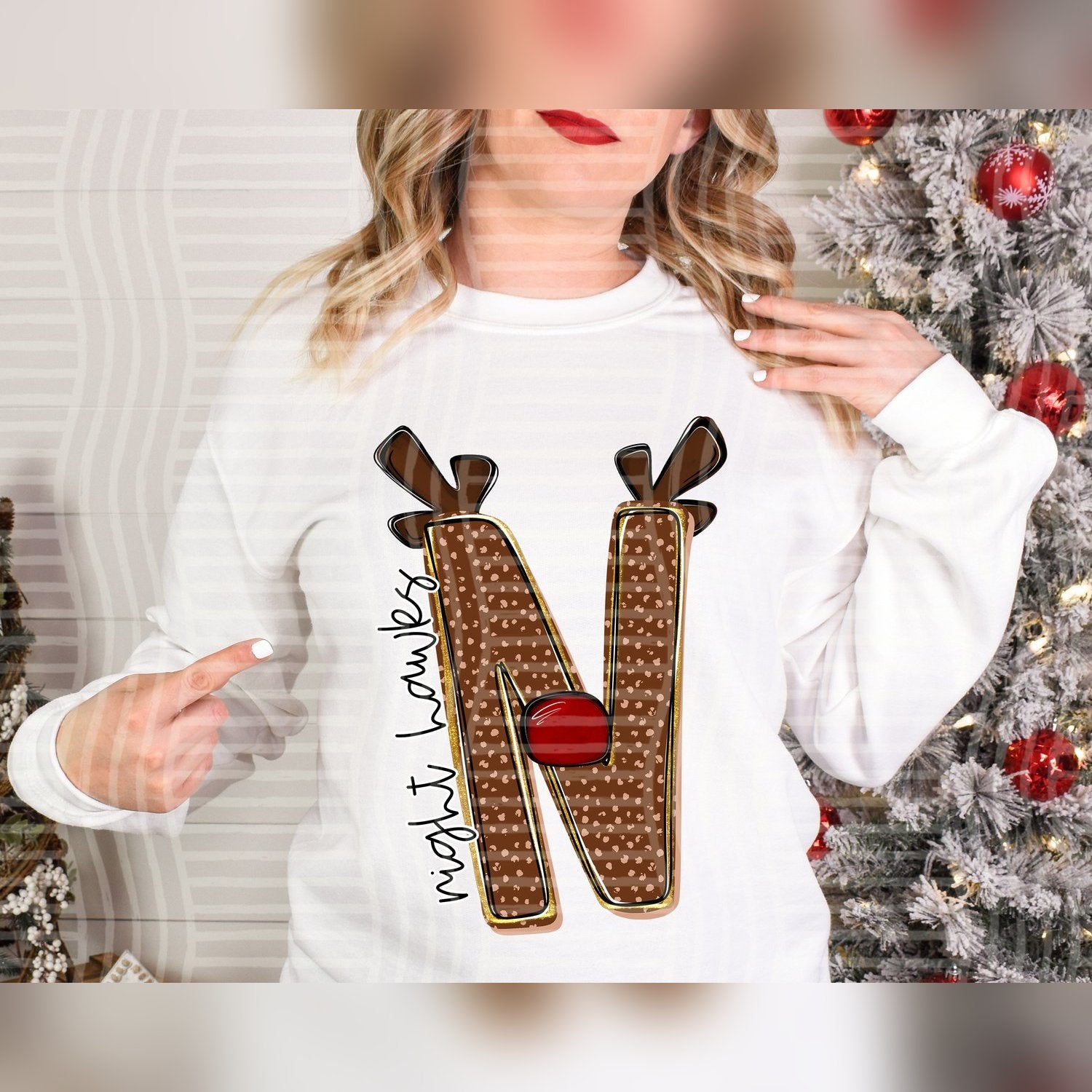 Deer Antler Initial Mascots Night Hawks design