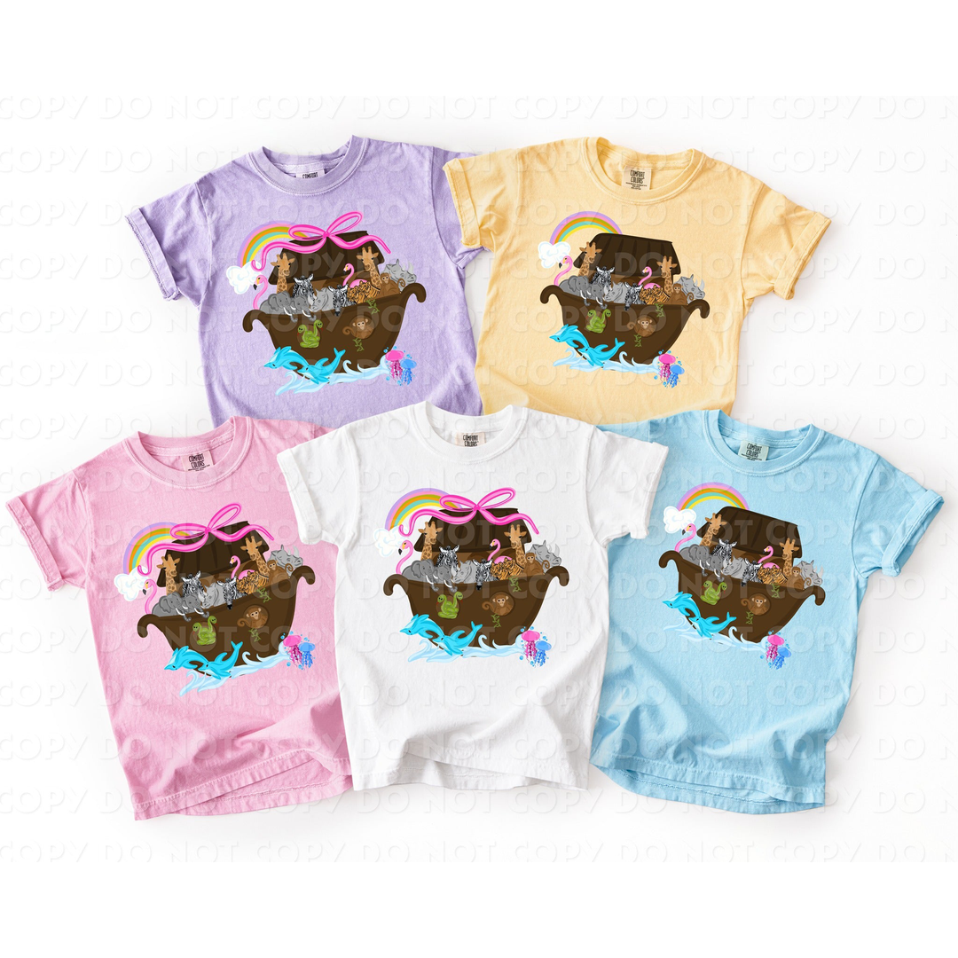 Noah's Ark with Rainbow and Animals Design No Bow – DTF Transfer