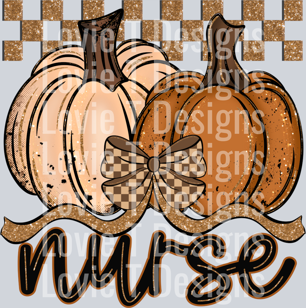 Nurse Fall Checkered Glitter Pumpkin