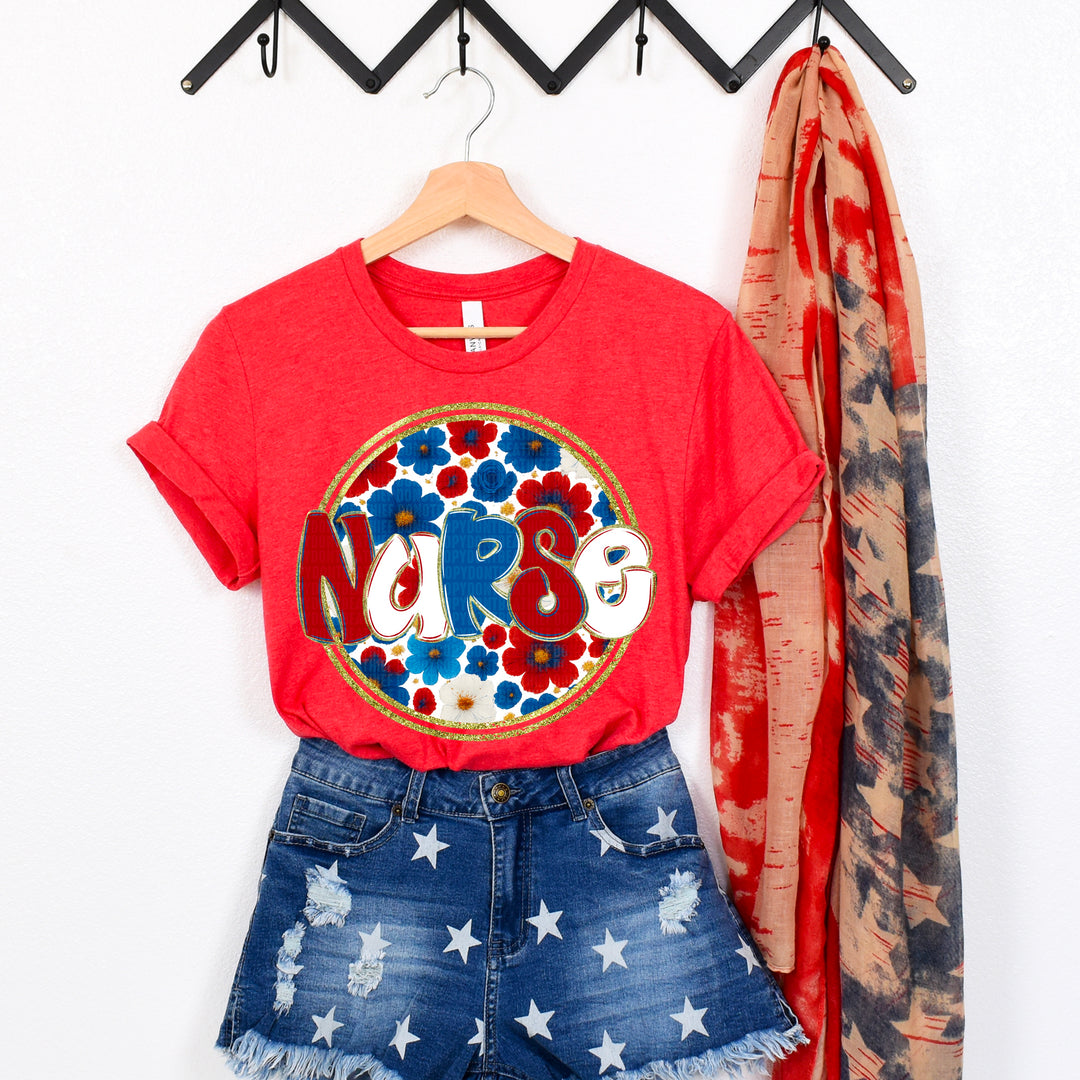 FLORAL 4TH OF JULY NURSE