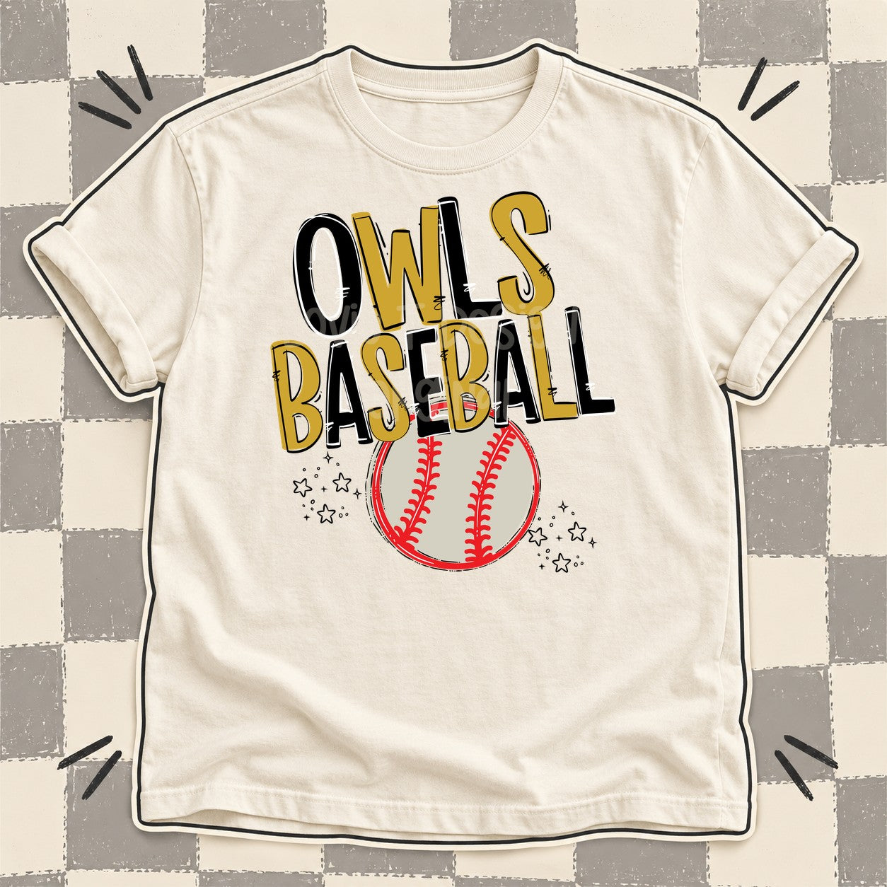 Team Go Baseball Mascots Owls Black Vegas Gold design
