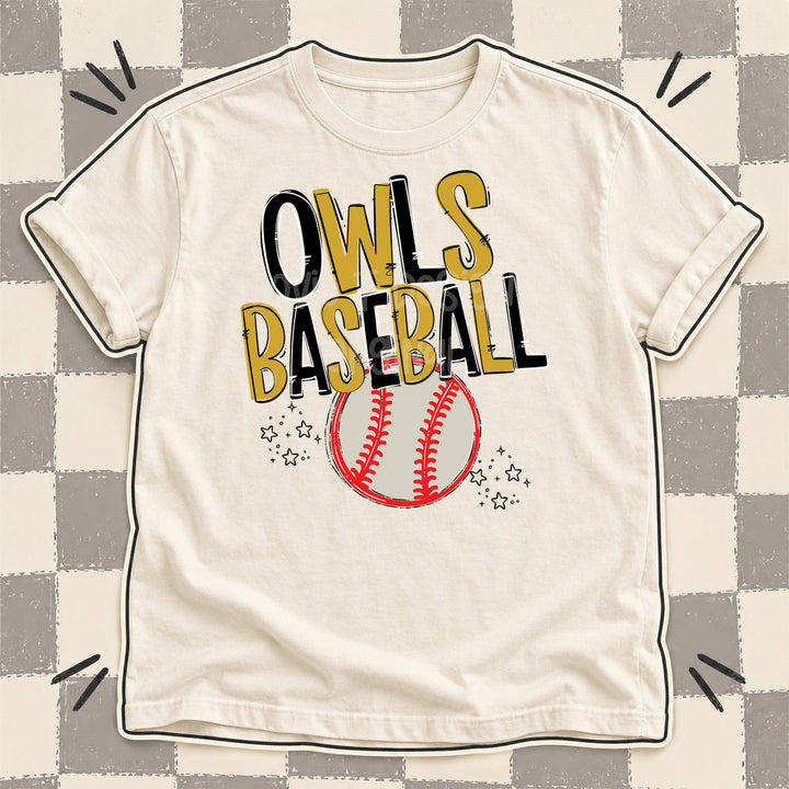 Owls Black Vegas Gold Team Go Baseball Mascots DTF transfer mockup