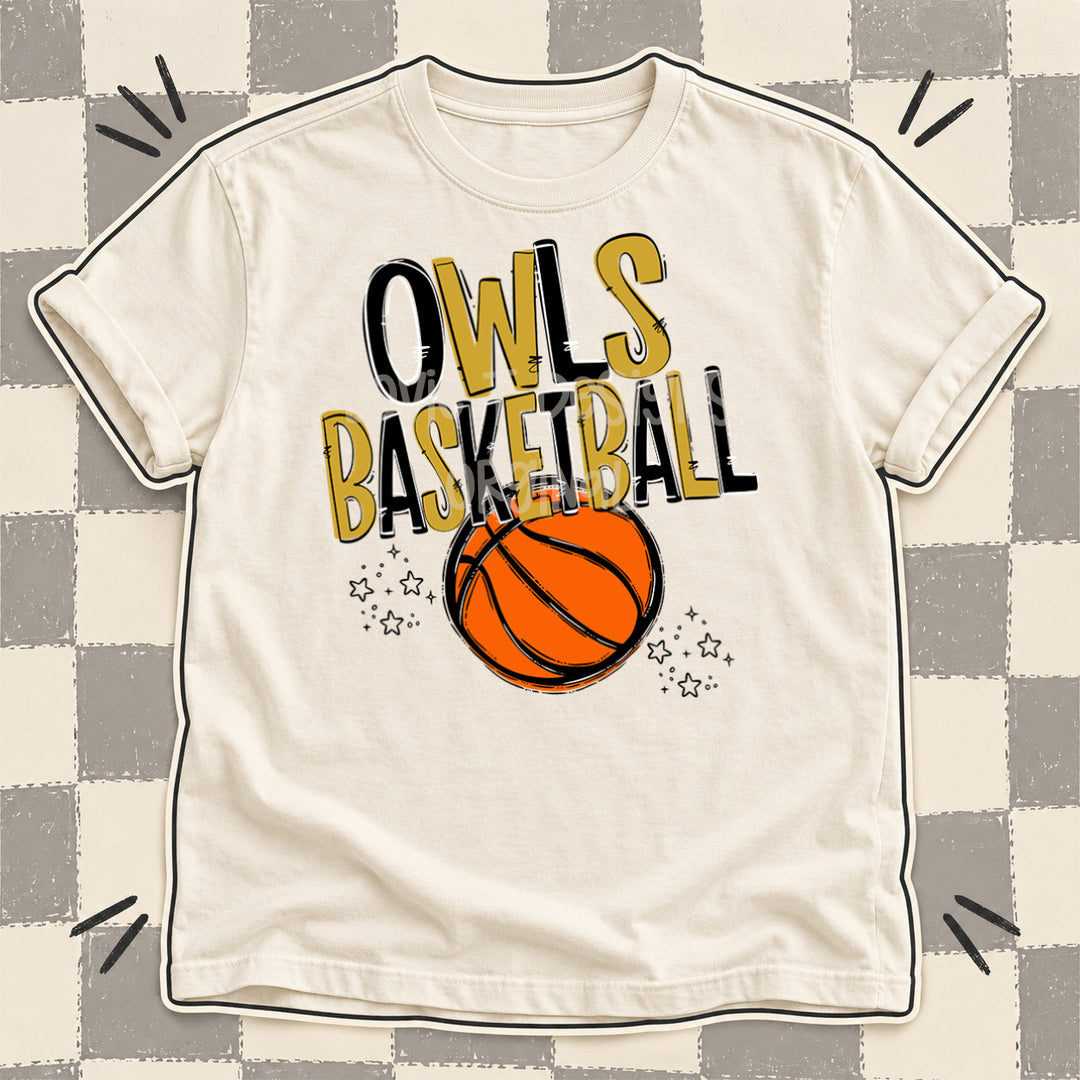 Owls Black Vegas Gold Team Go Basketball Mascots DTF transfer