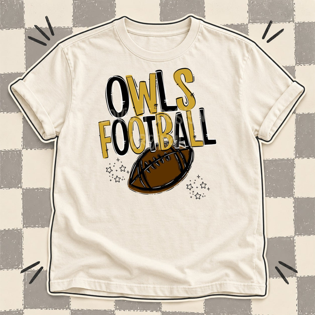 Owls Black Vegas Gold Team Go Football Mascots DTF transfer mockup
