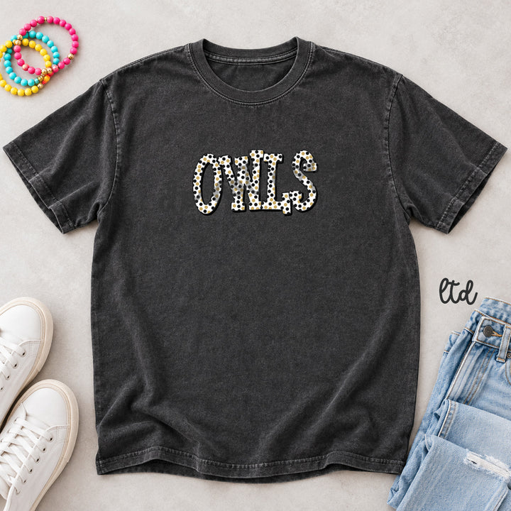 Owls Black Vegas Gold Polka Dot Mascots DTF transfer mockup