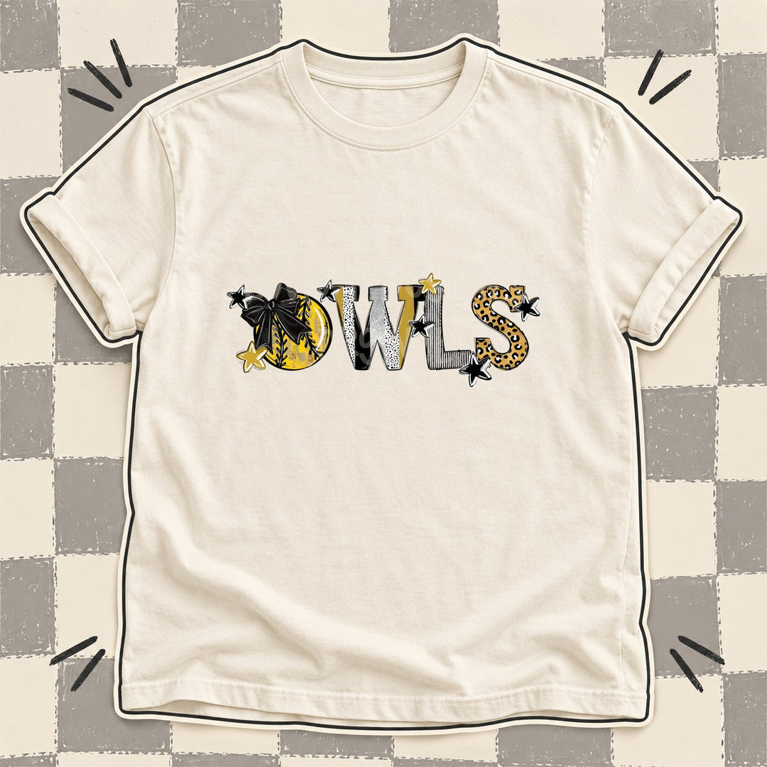 Owls Black Vegas Gold Mixed Doodle Softball Mascots – Mascot Colors DTF transfer mockup