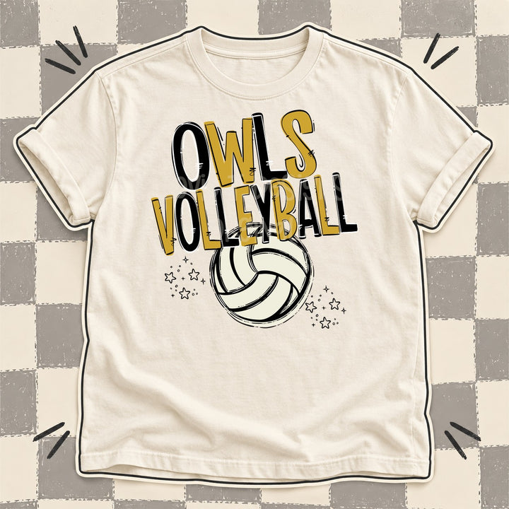 Owls Black Vegas Gold Team Go Volleyball Mascots DTF transfer mockup