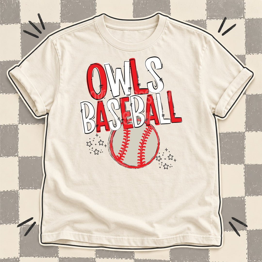Owls Red White Team Go Baseball Mascots DTF transfer mockup
