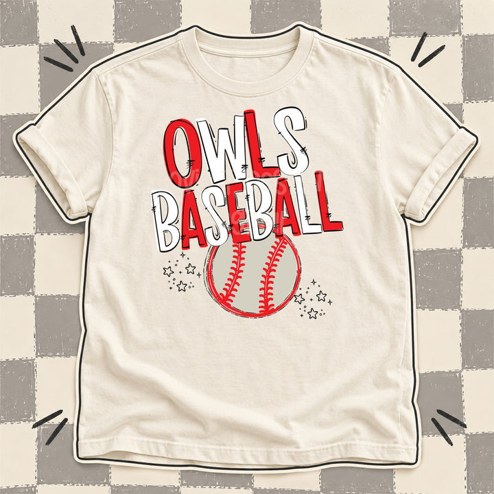 Owls Red White Team Go Baseball Mascots DTF transfer mockup