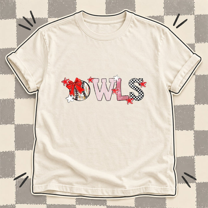Owls Red White Mixed Doodle Baseball Mascots – Mascot Colors DTF transfer mockup