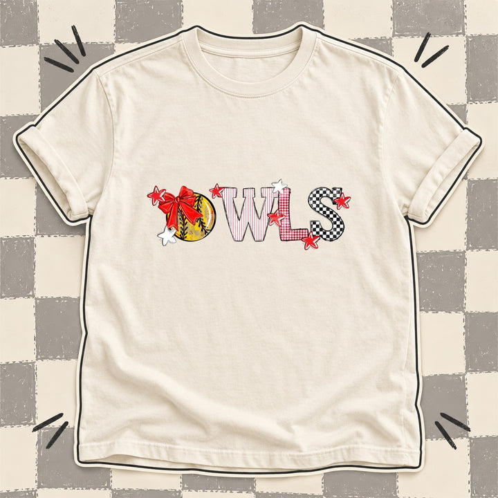 Owls Red White Mixed Doodle Softball Mascots – Mascot Colors DTF transfer mockup