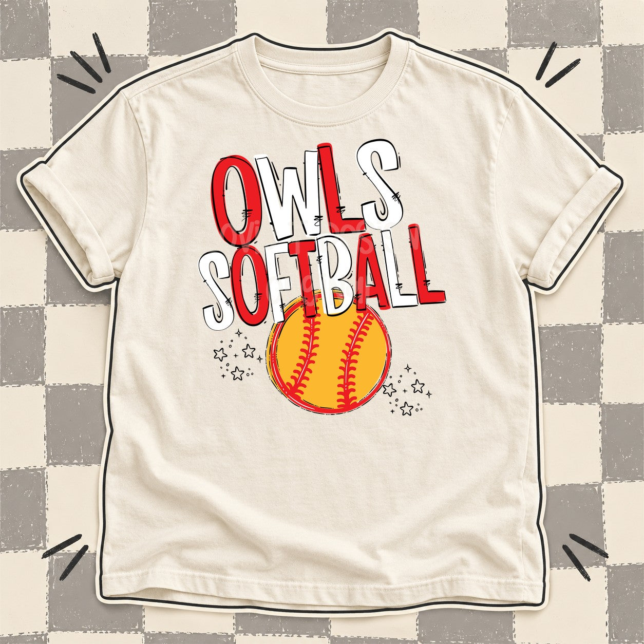 Team Go Softball Mascots Owls Red White design