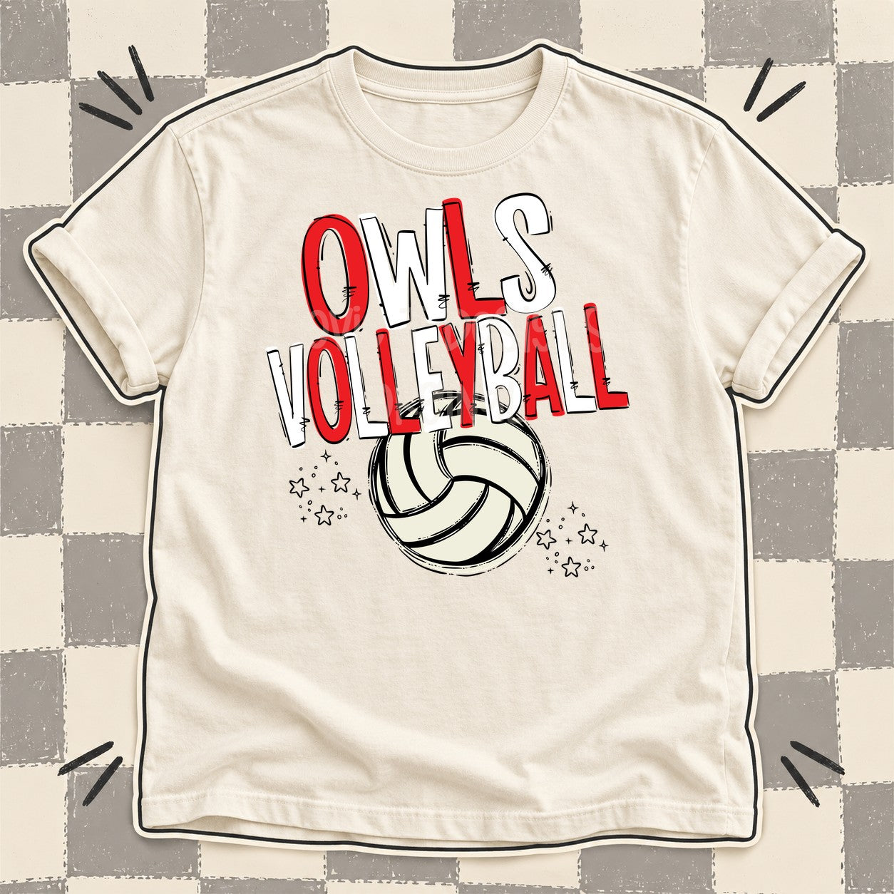 Team Go Volleyball Mascots Owls Red White design