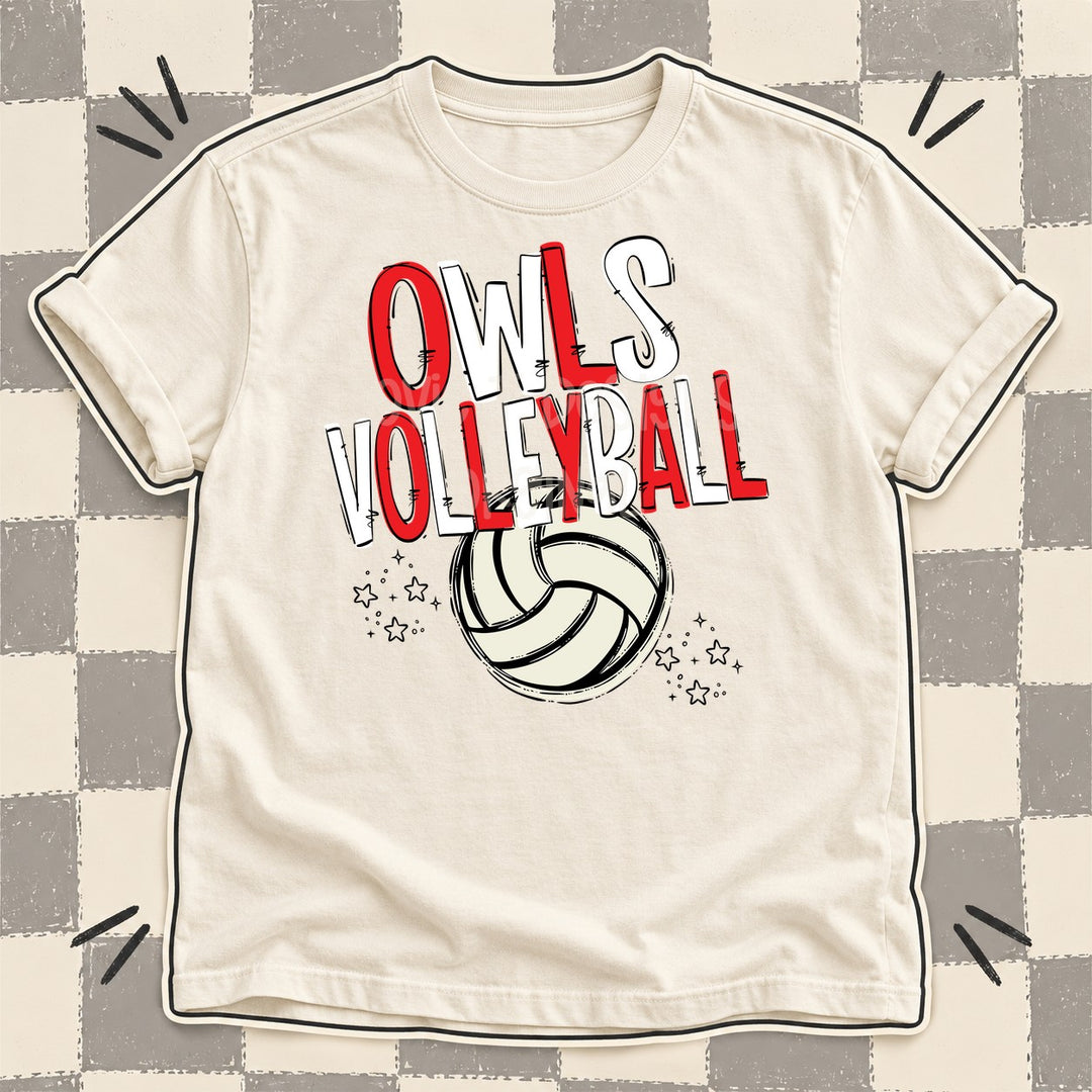Owls Red White Team Go Volleyball Mascots DTF transfer mockup