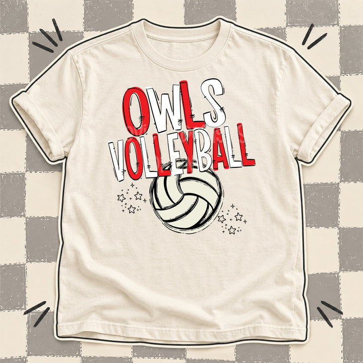 Owls Red White Team Go Volleyball Mascots DTF transfer mockup