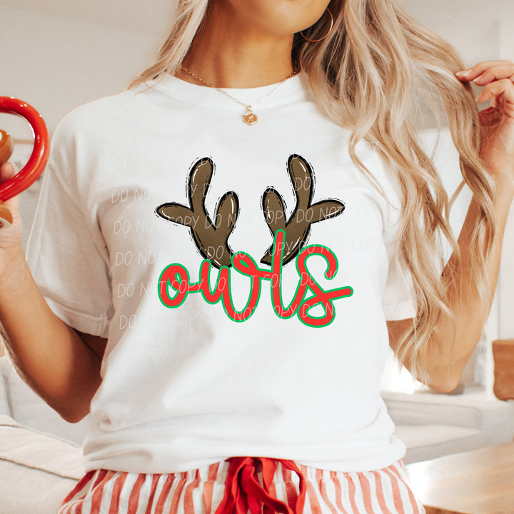 Owls Reindeer mascot DTF transfer