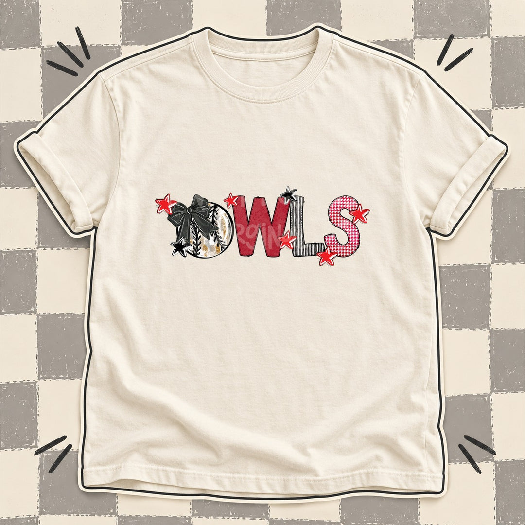 Owls Mixed Doodle Baseball Mascots – Stitched Ballpark DTF transfer mockup