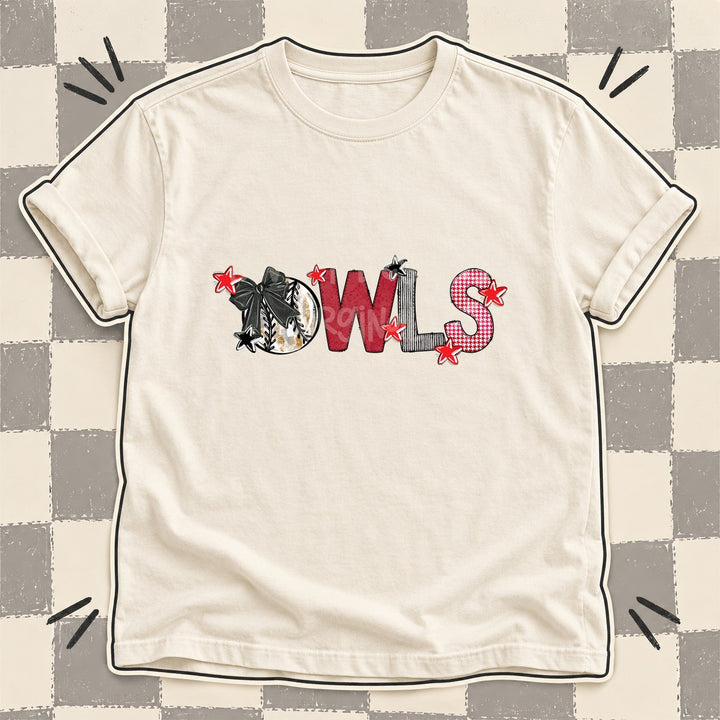 Owls Mixed Doodle Baseball Mascots – Stitched Ballpark DTF transfer mockup