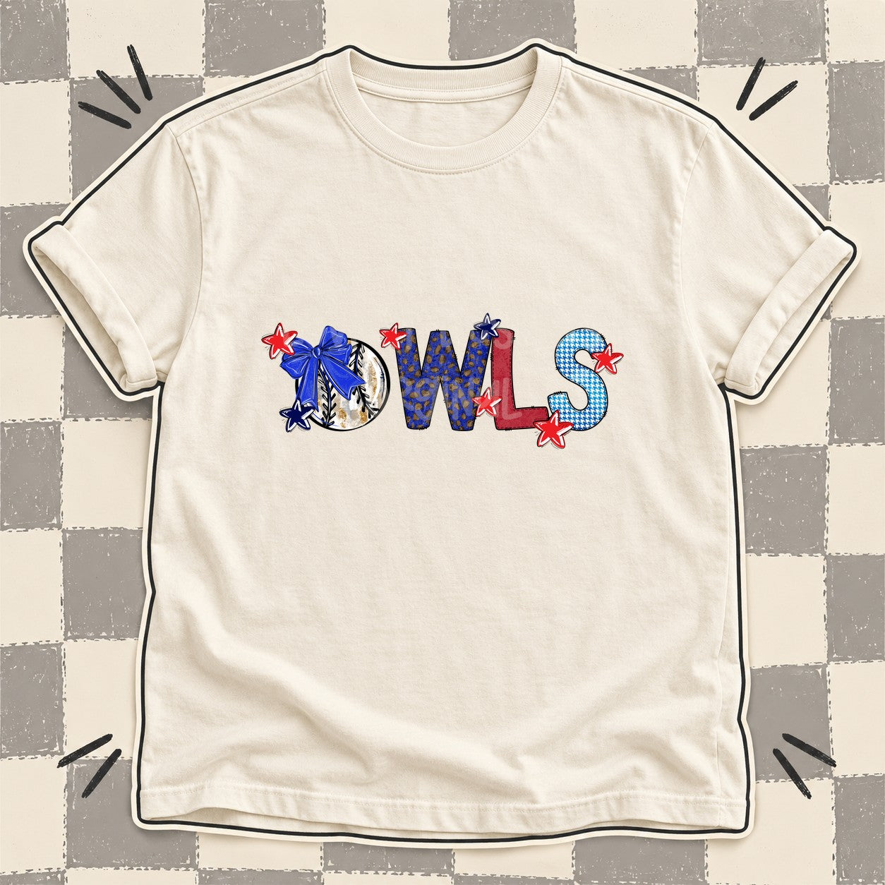 Mixed Doodle Baseball Mascots – Red and Royal Owls design