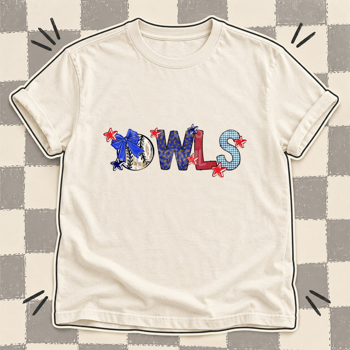 Owls Mixed Doodle Baseball Mascots – Red and Royal DTF transfer mockup