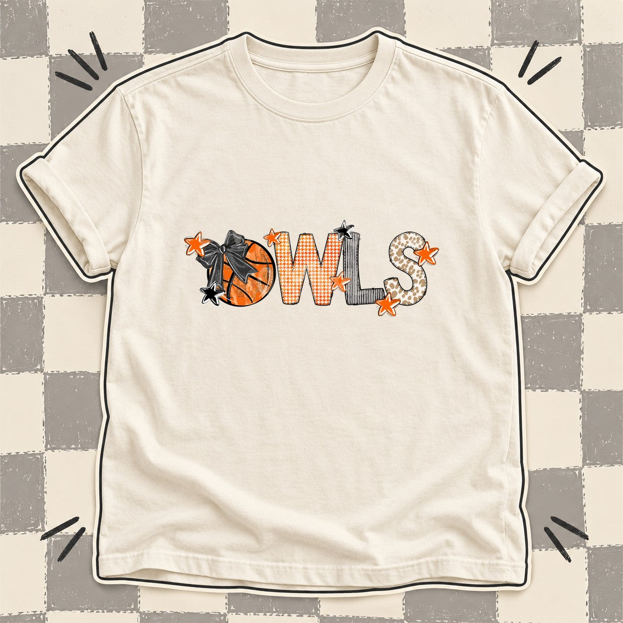 Mixed Doodle Basketball Mascots – Hoops Houndstooth Owls design