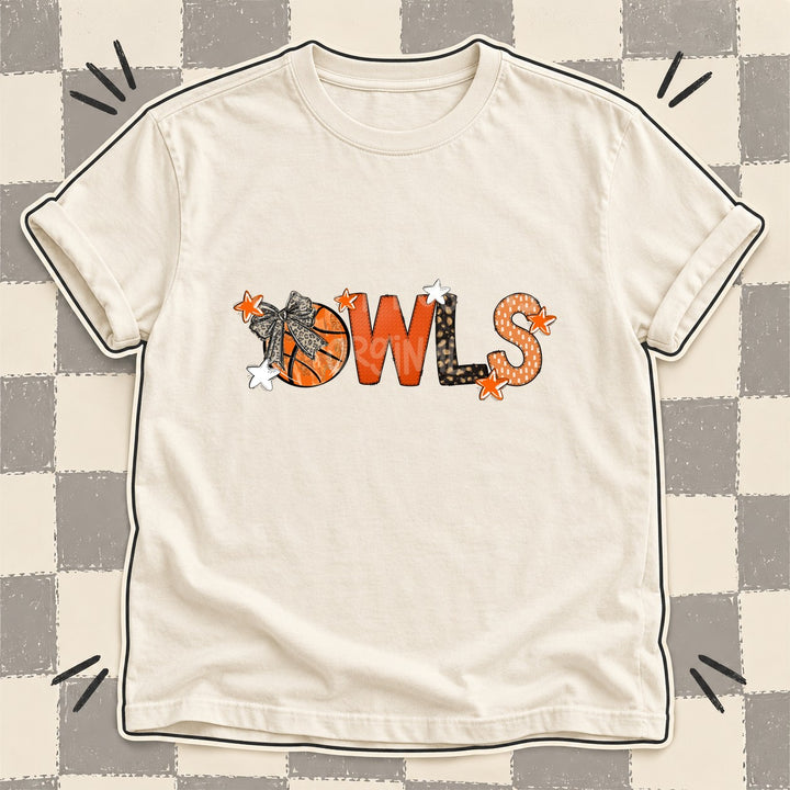 Owls Mixed Doodle Basketball Mascots – Orange and Brown DTF transfer mockup