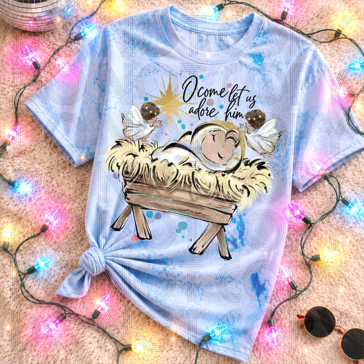 O Come Let Us Adore Him Christmas DTF transfer mockup