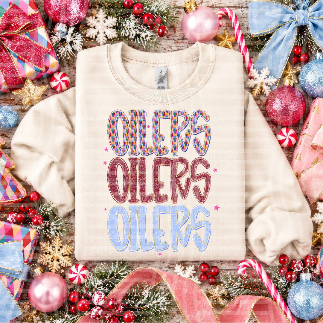 Oilers Jingle Jumble Stacked Mascots DTF transfer