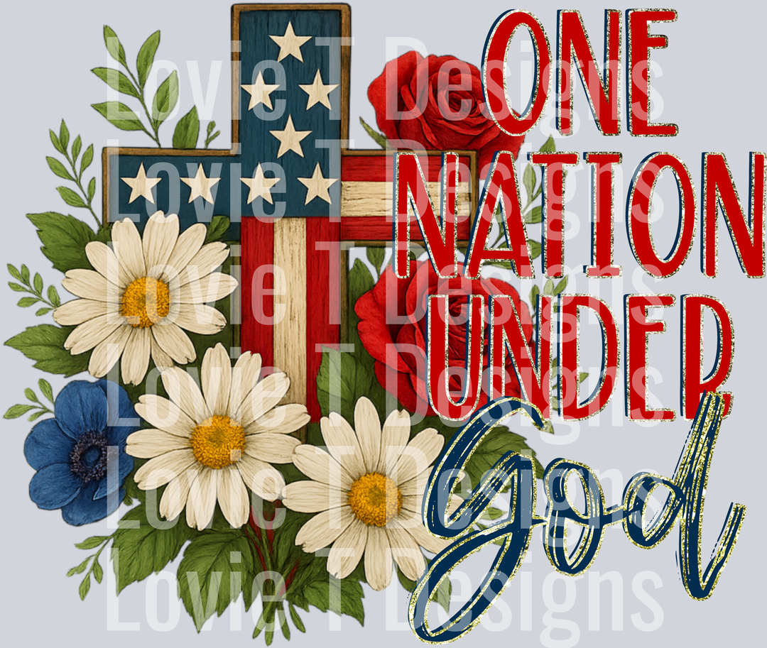 One Nation Under God Floral Cross Red