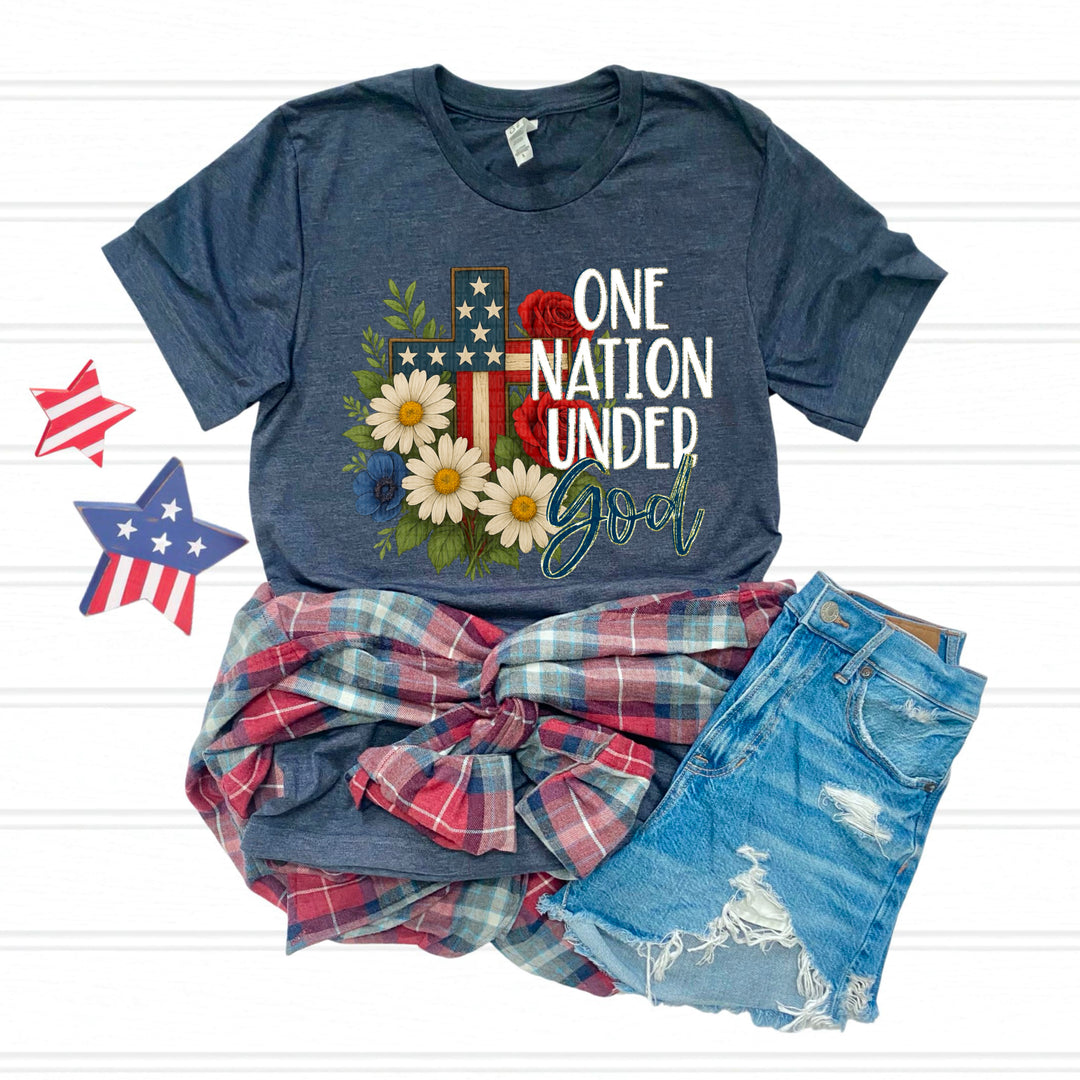 ONE NATION UNDER GOD FLORAL CROSS WHITE