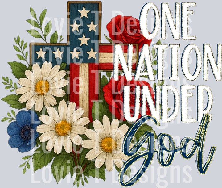 One Nation Under God Floral Cross White