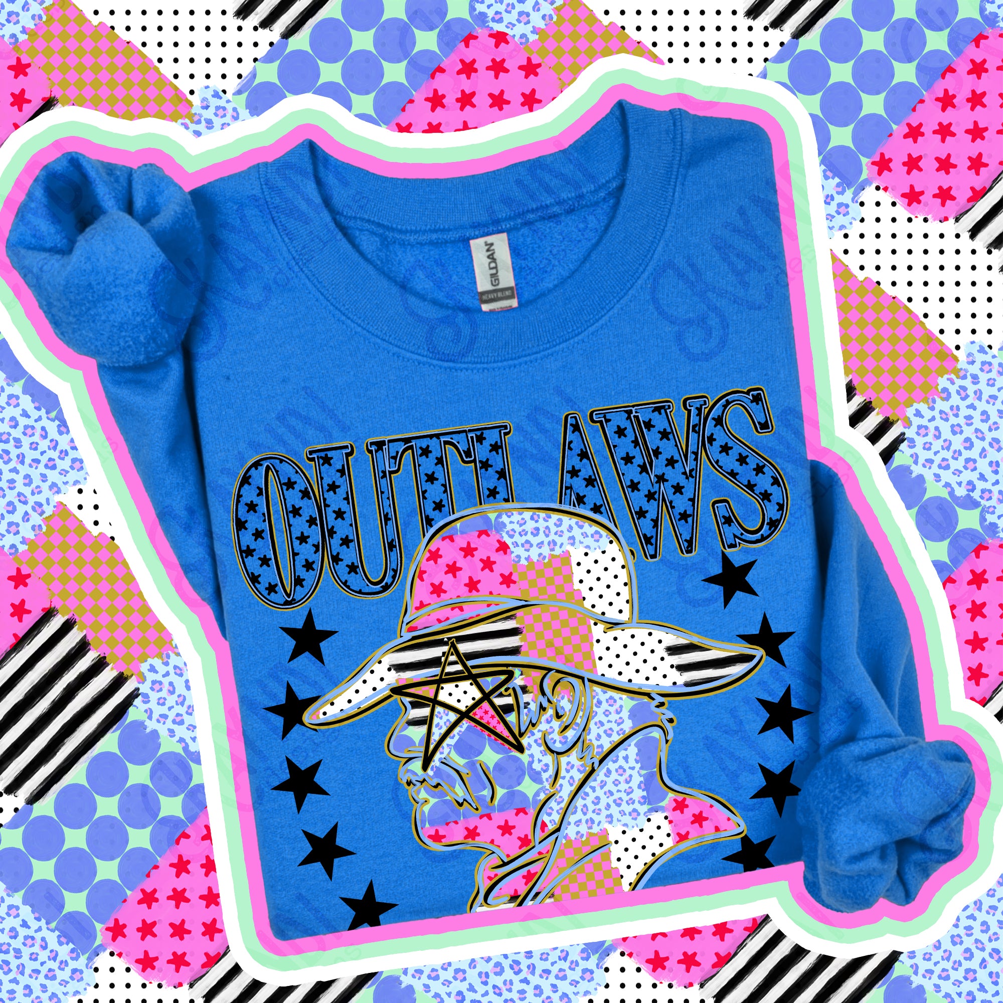 Patchwork Varsity Stars Mascots Outlaws design