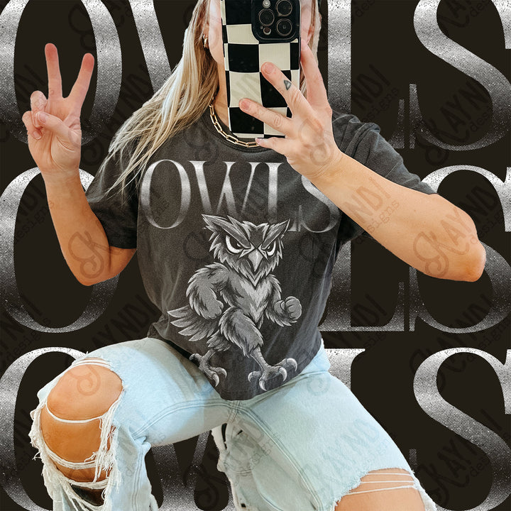 Halftone Mascots Owls 3 DTF transfer mockup
