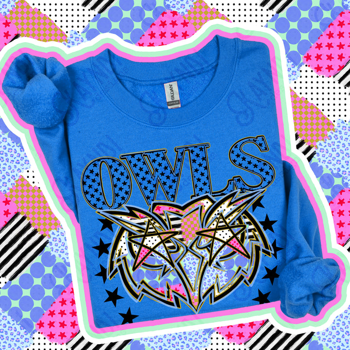 Owls 3 Patchwork Varsity Stars mascot DTF transfer