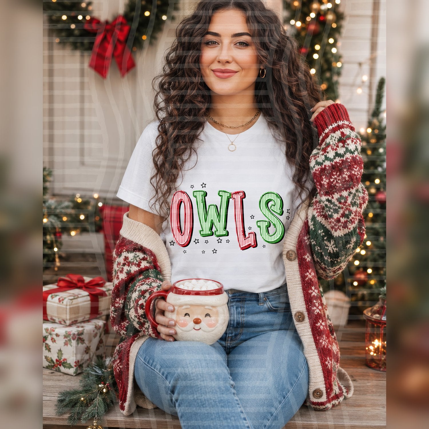 Christmas Seersucker Mascots Owls design